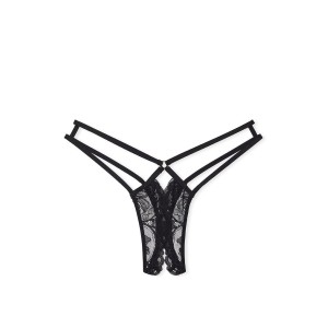 Трусики Strappy Back Lace Crotchless Thong Panty Black