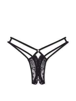 Трусики Strappy Back Lace Crotchless Thong Panty Black