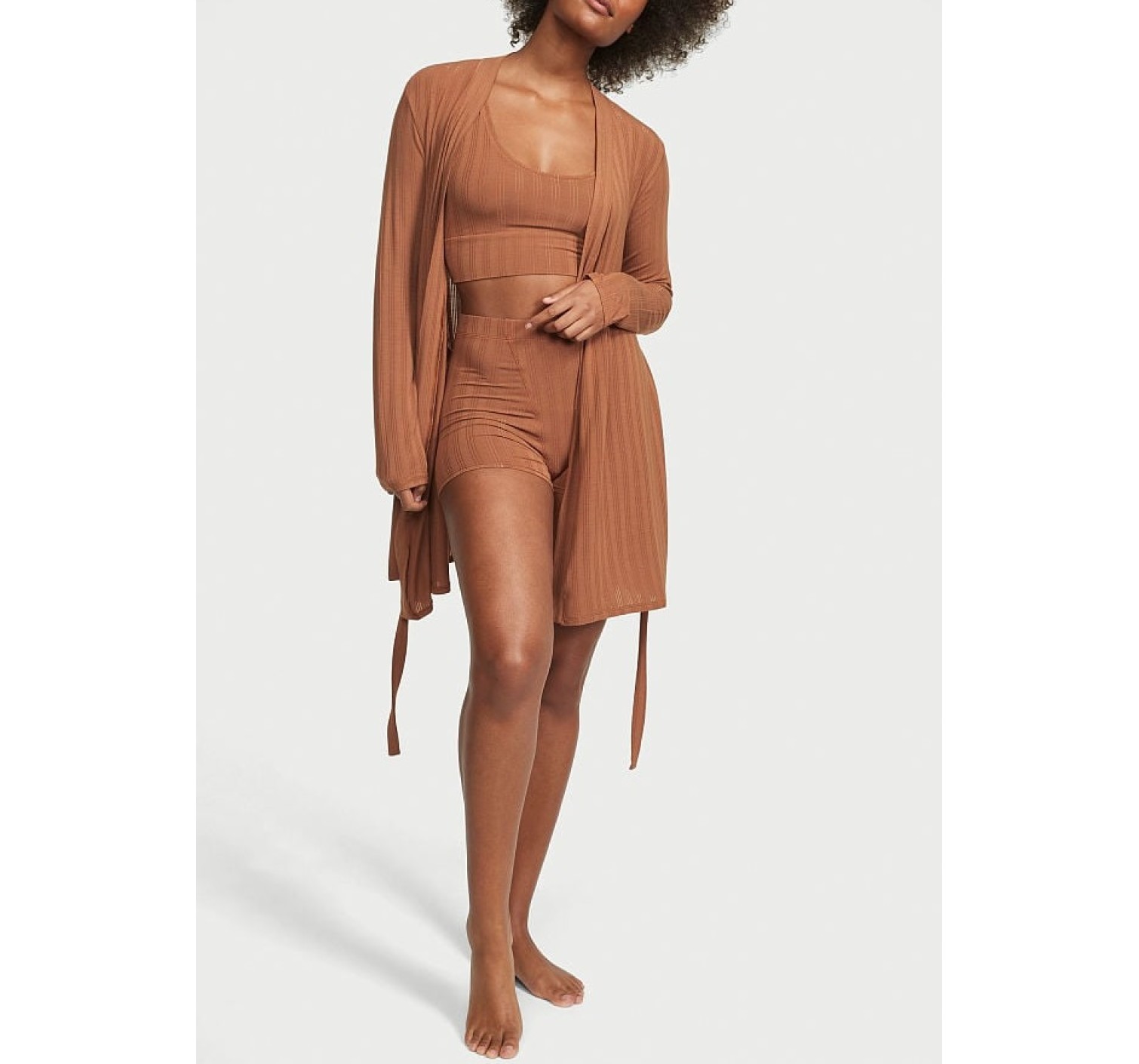 Пижама Luxe Modal Ribbed 3-Piece Set Caramel 