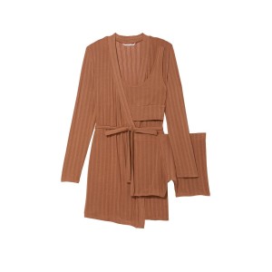 Пижама Luxe Modal Ribbed 3-Piece Set Caramel 