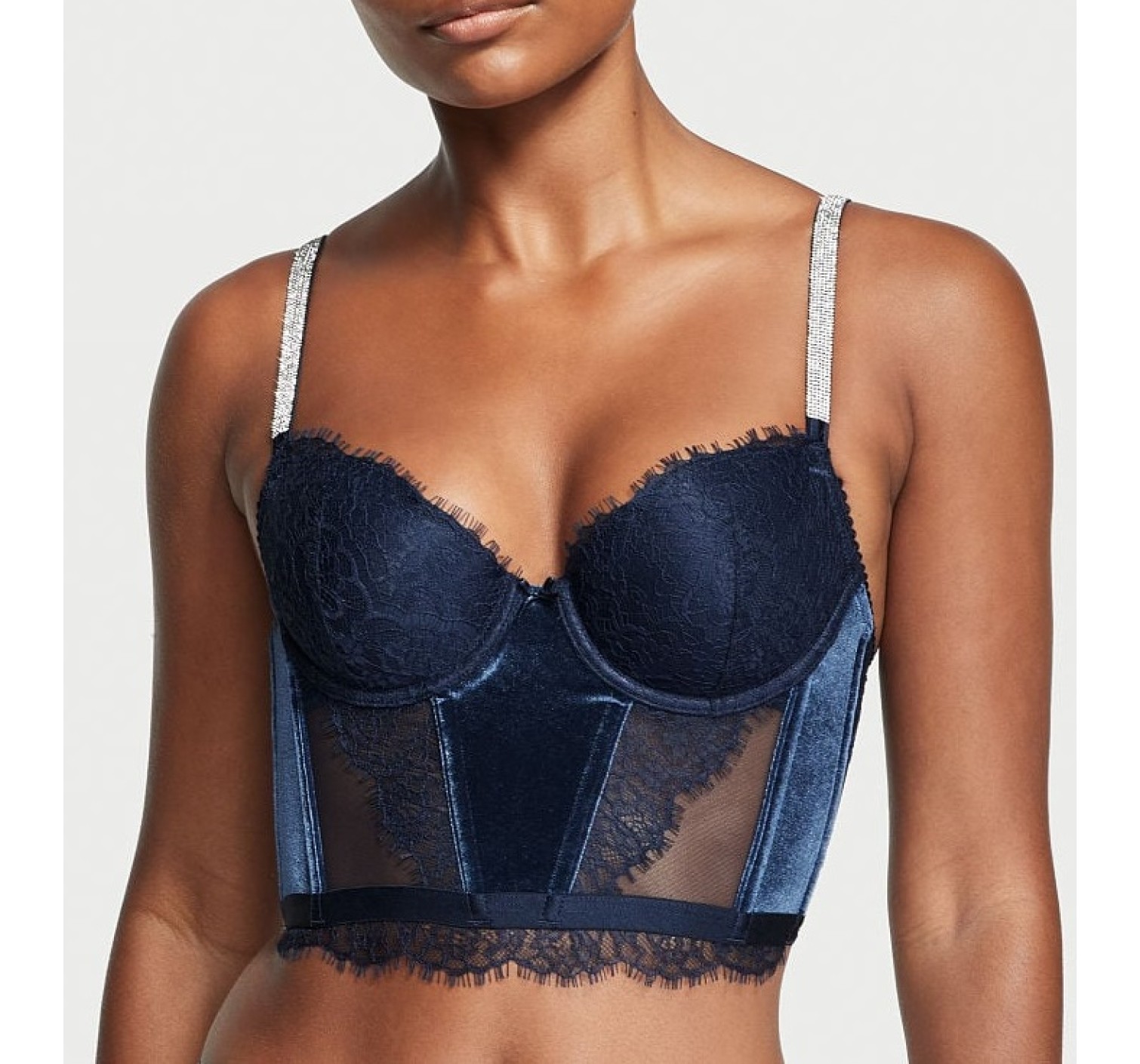 Комплект білизни DREAM ANGELS Lace & Velvet Shine Strap Corset Top Bra set Noir Navy