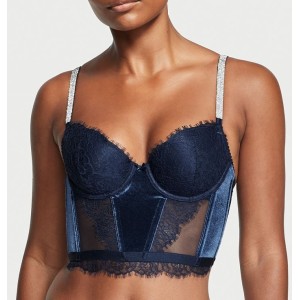 Комплект білизни DREAM ANGELS Lace & Velvet Shine Strap Corset Top Bra set Noir Navy