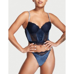 Комплект білизни DREAM ANGELS Lace & Velvet Shine Strap Corset Top Bra set Noir Navy
