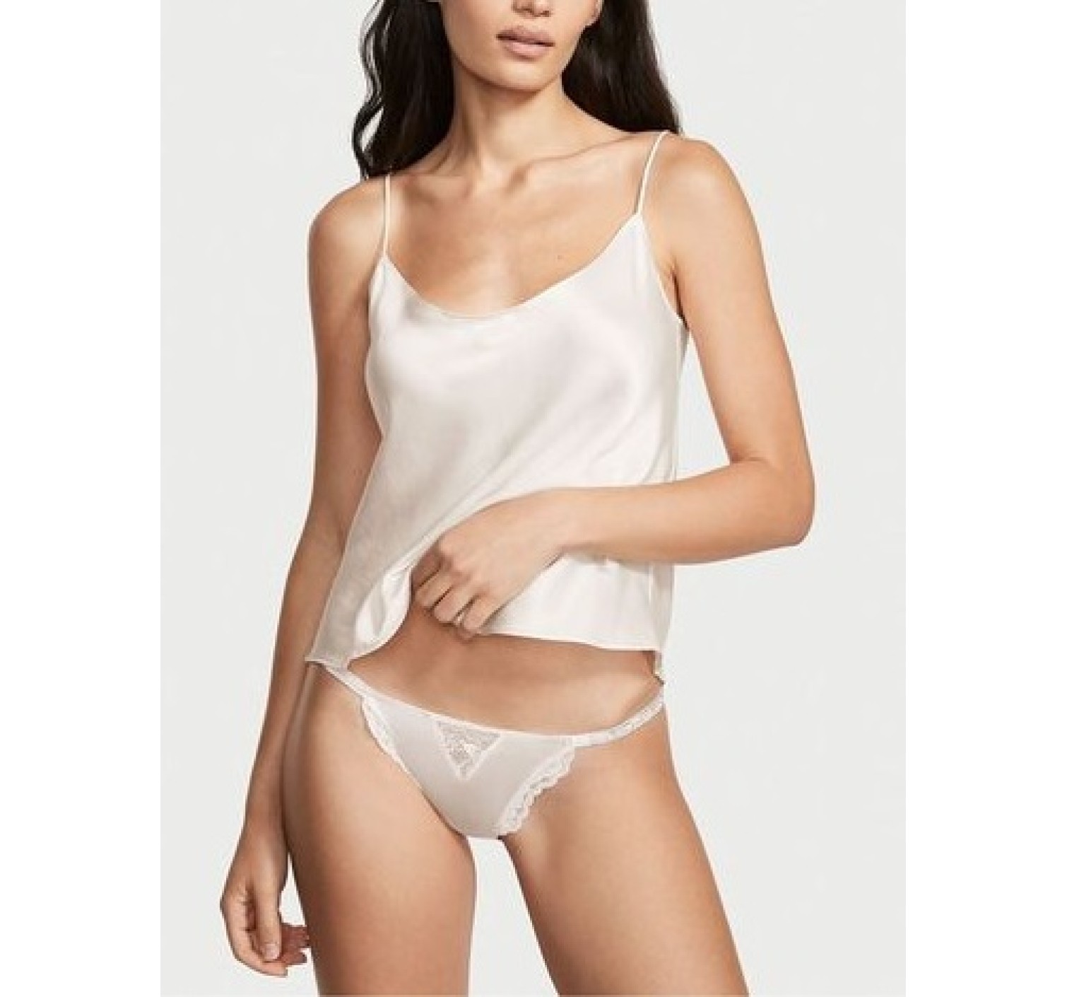Білий комплект білизни Вікторія Сікрет Unlined Lace Shine Strap Balconette Bra set