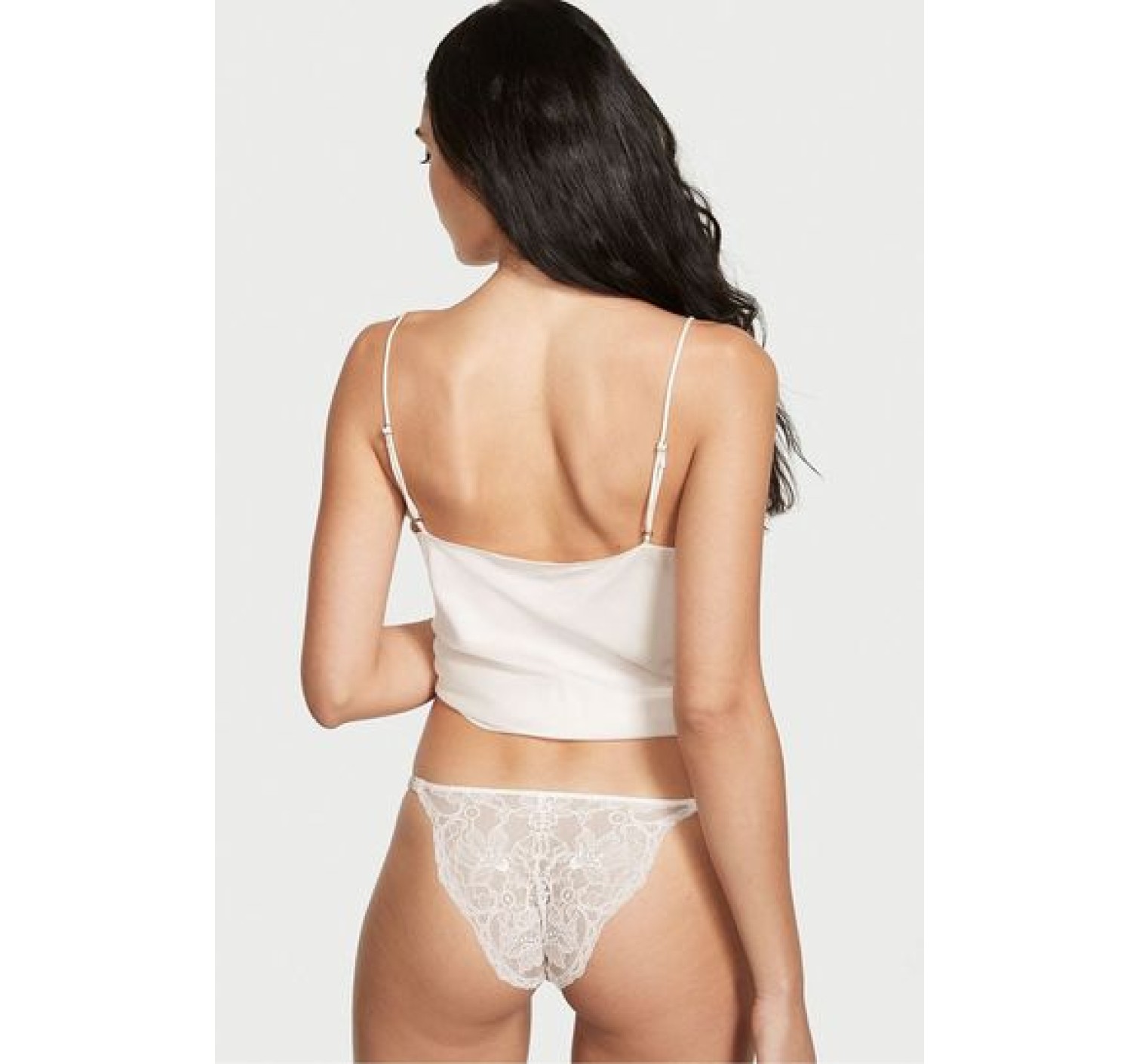 Білий комплект білизни Вікторія Сікрет Unlined Lace Shine Strap Balconette Bra set