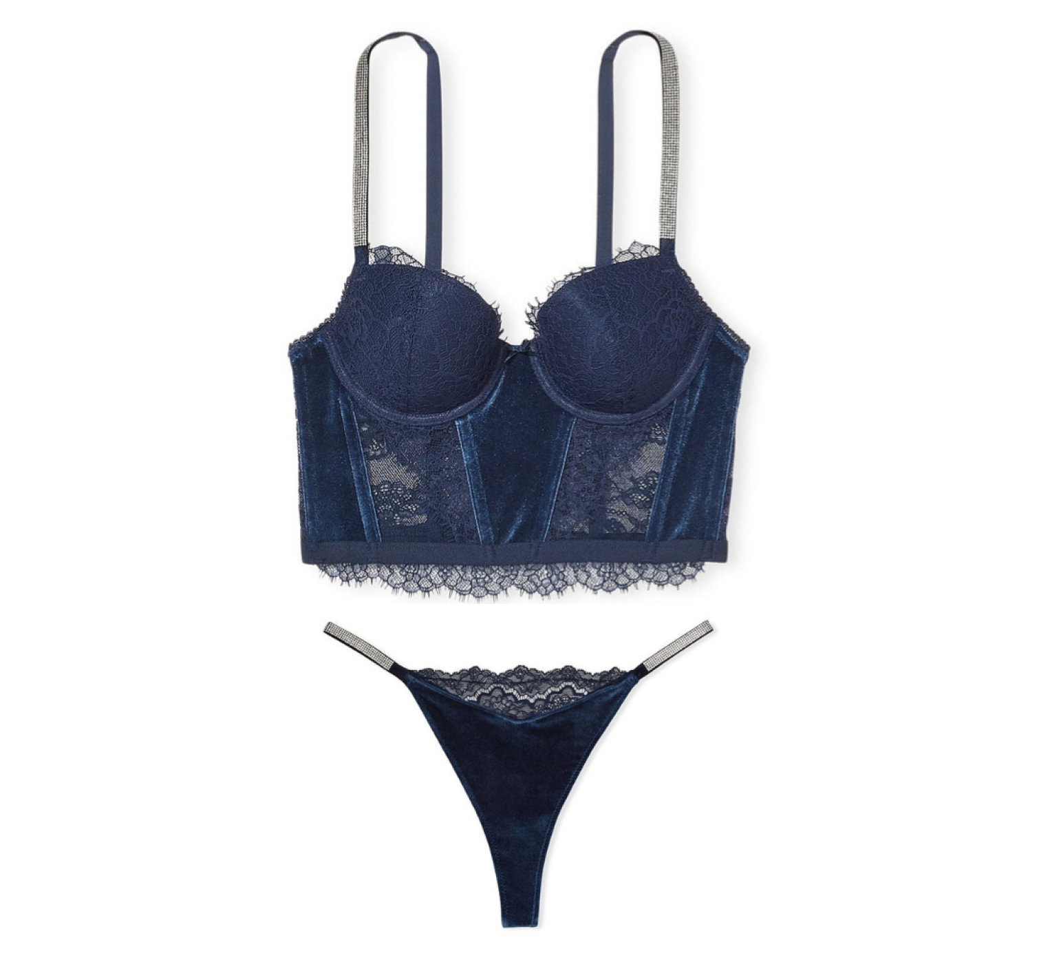 Комплект білизни DREAM ANGELS Lace & Velvet Shine Strap Corset Top Bra set Noir Navy