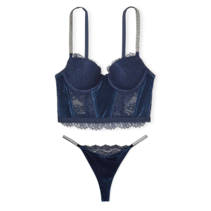 Комплект білизни DREAM ANGELS Lace & Velvet Shine Strap Corset Top Bra set Noir Navy