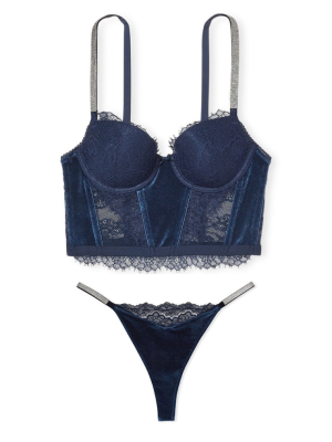 Комплект белья DREAM ANGELS Lace & Velvet Shine Strap Corset Top Bra set Noir Navy