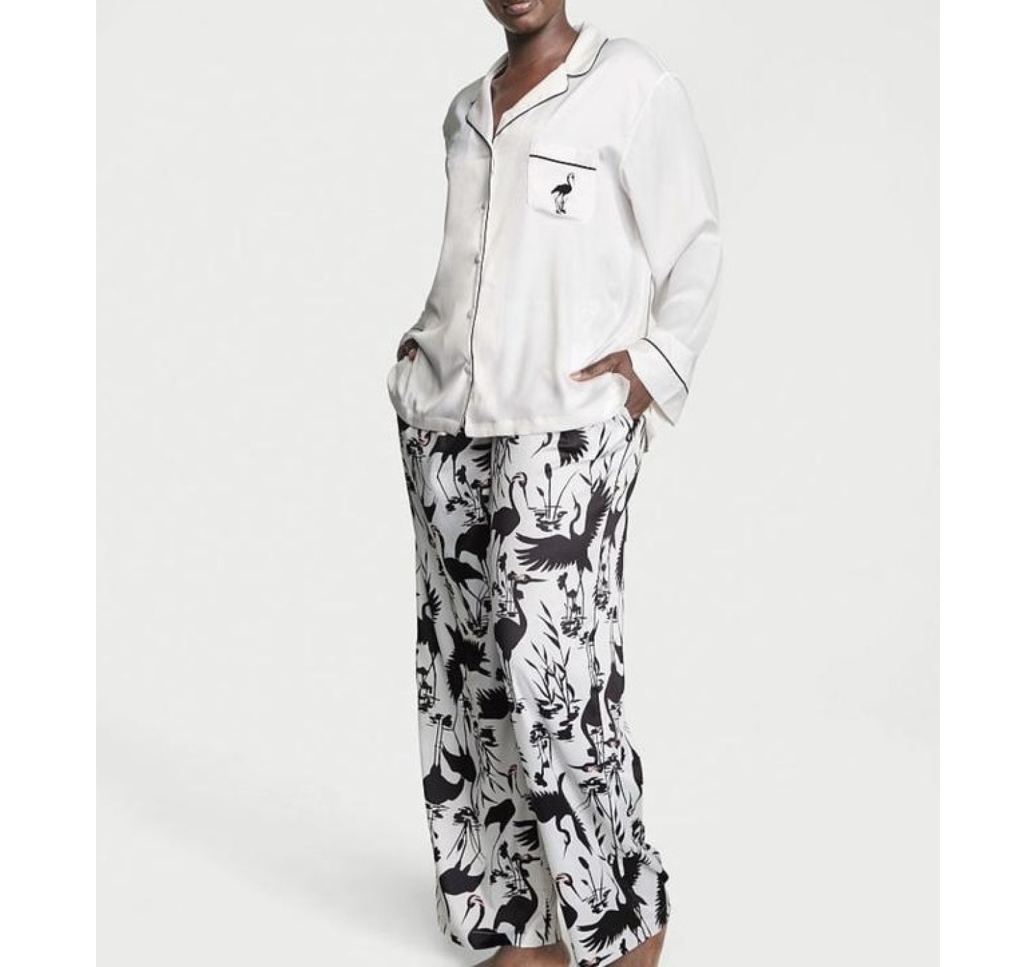 Пижама PJ Set Satin Long Black White