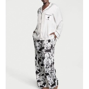 Пижама PJ Set Satin Long Black White
