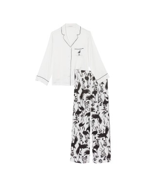 Пижама PJ Set Satin Long Black White