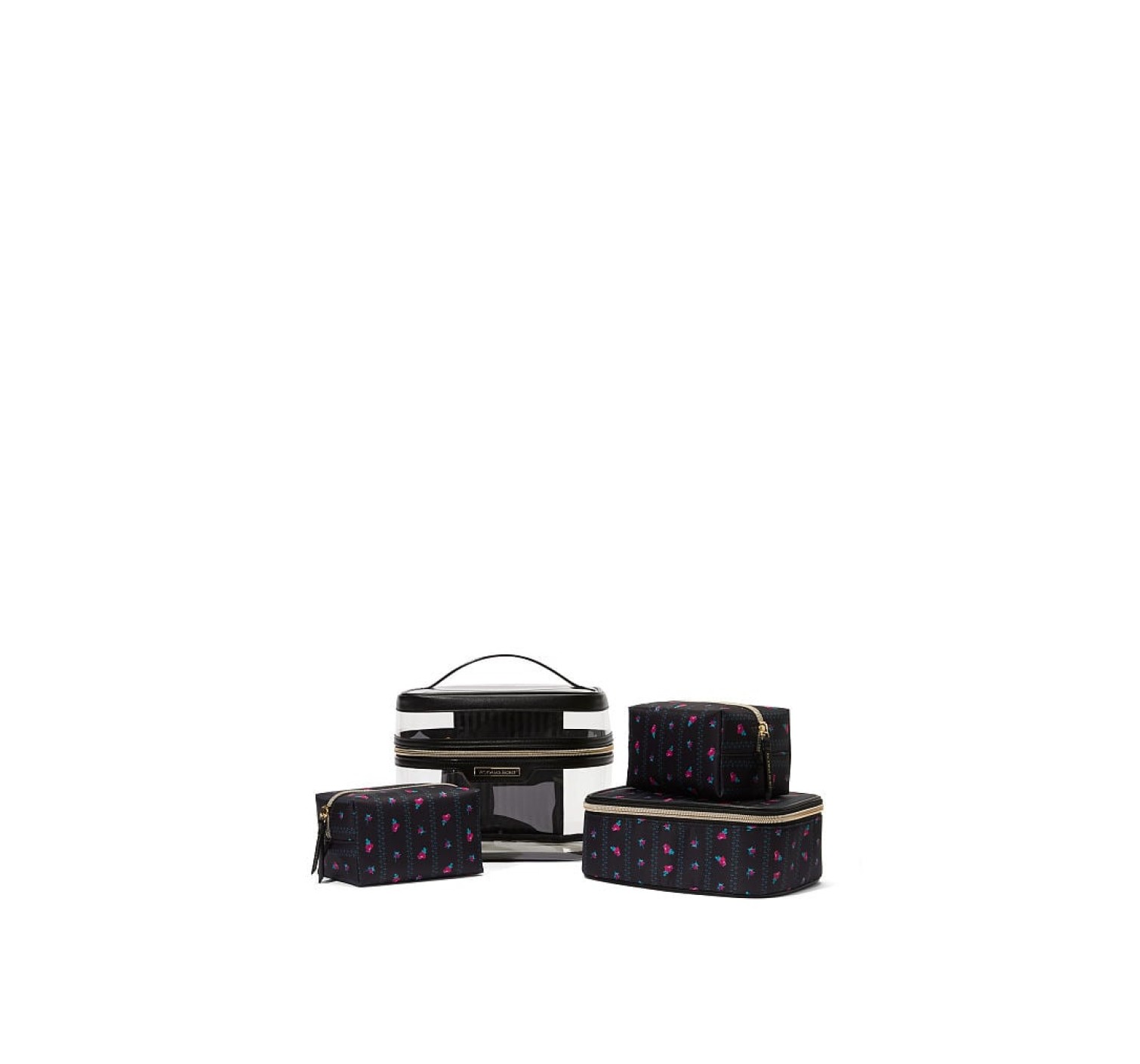 Набор косметичек 4-Piece Makeup Bag Black Ditsy Floral