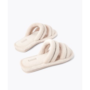 Домашні тапочки Oysho Double-strap jewel slides Ecru