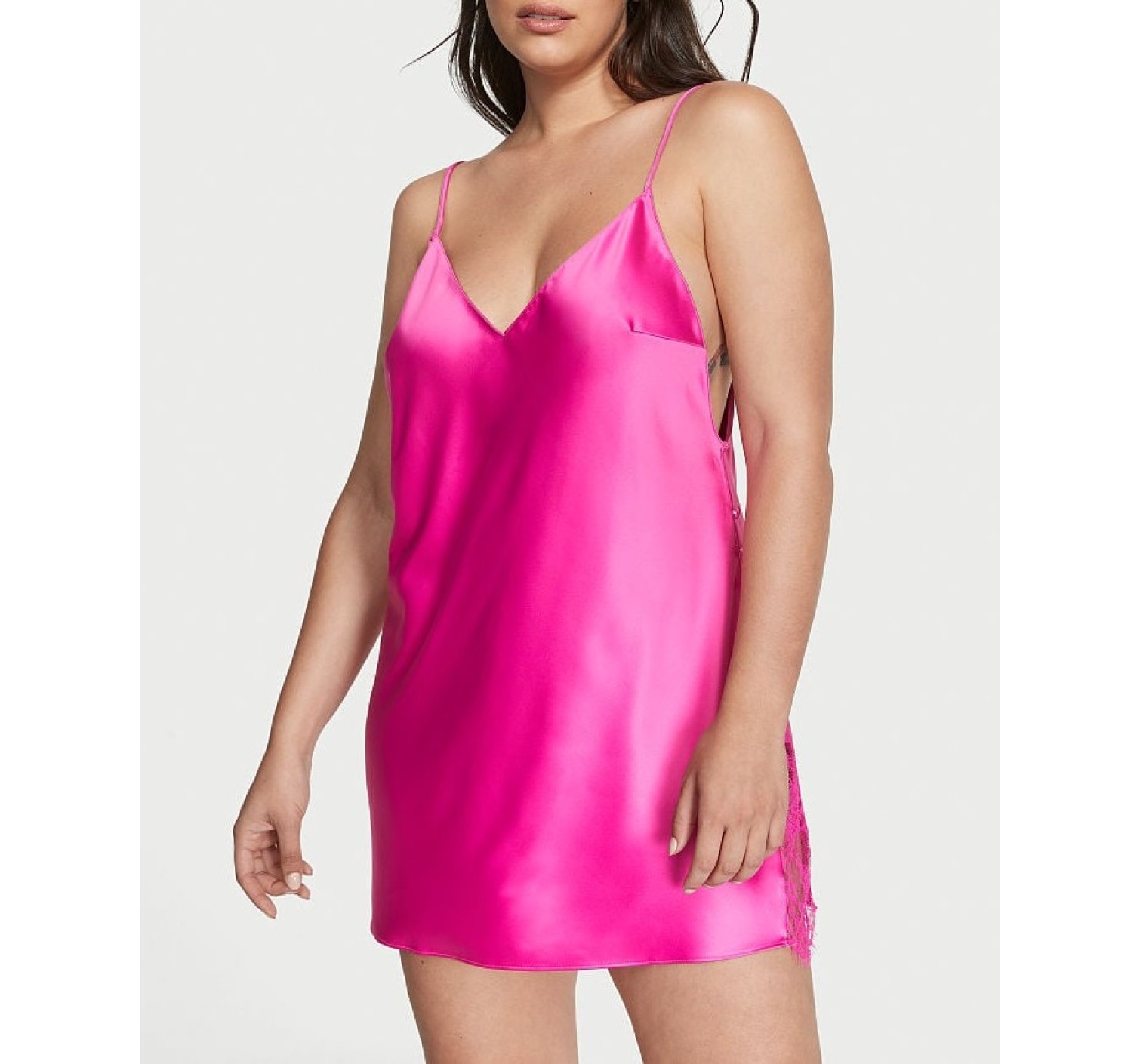 Пеньюар Satin Plunge Lace Slip Pink