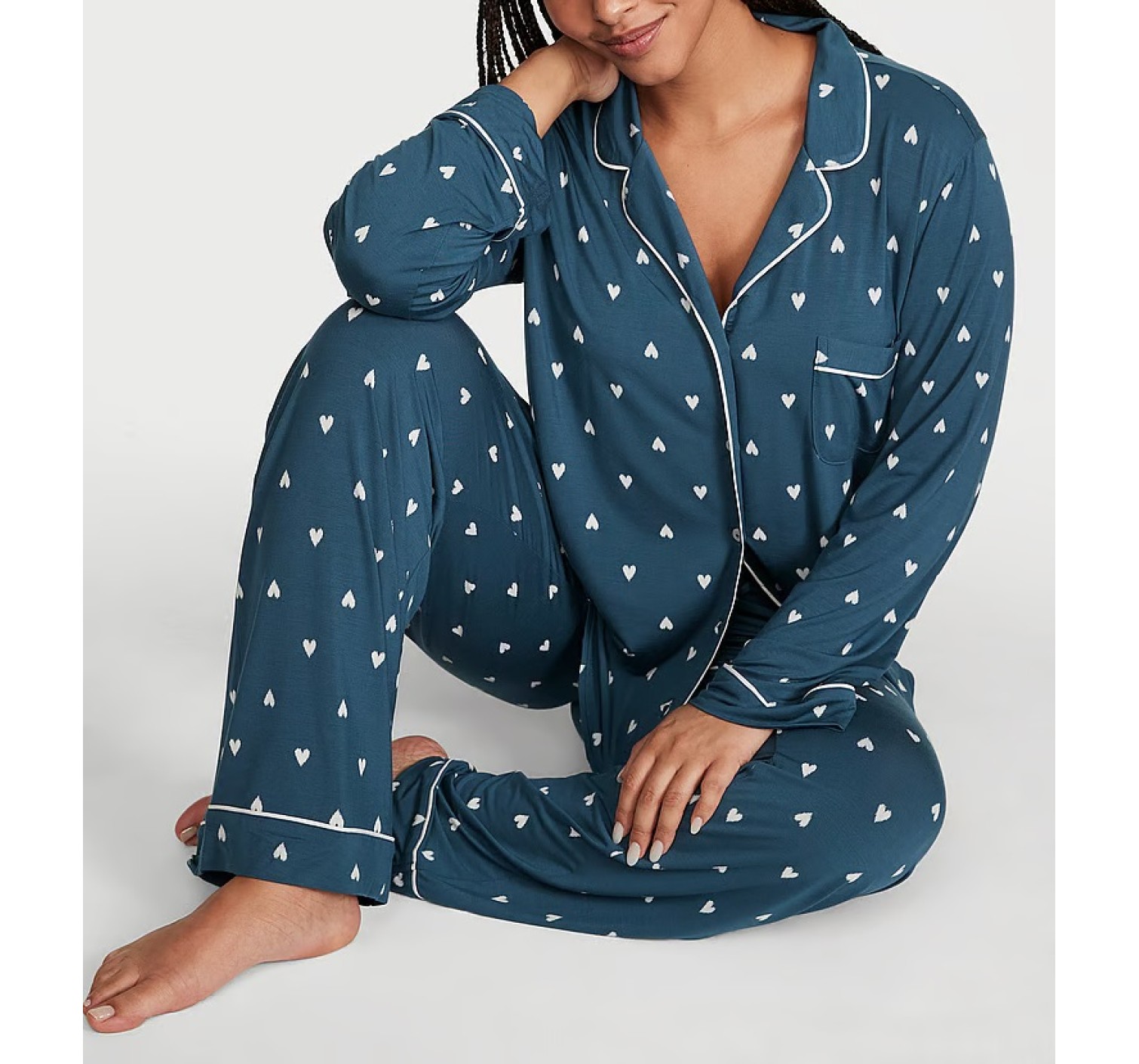 Пижама Modal Long Pajama Set Blue heart
