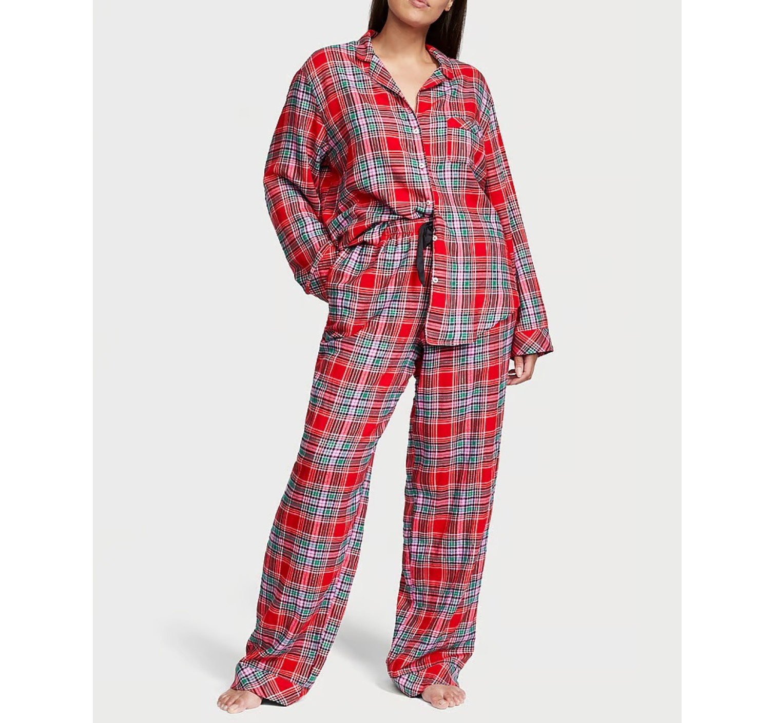 Піжама Flannel Long Pajama Set Lipstick Beauty Plaid