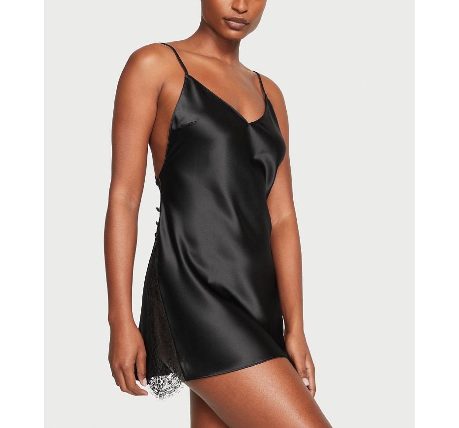 Пеньюар Satin Plunge Lace Slip Black