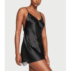 Пеньюар Satin Plunge Lace Slip Black