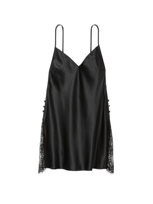 Пеньюар Satin Plunge Lace Slip Black