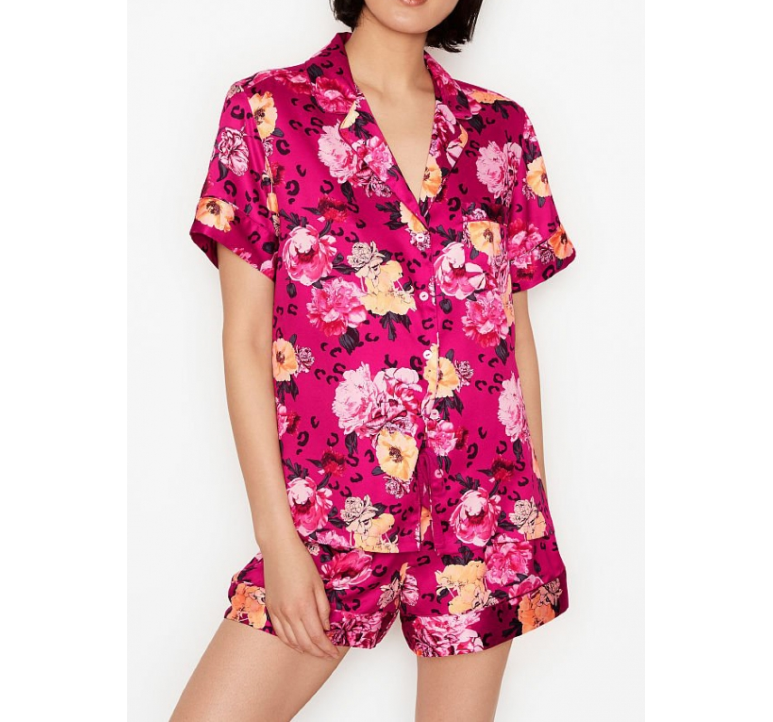 Сатиновая пижама Satin Short PJ Set Flower print