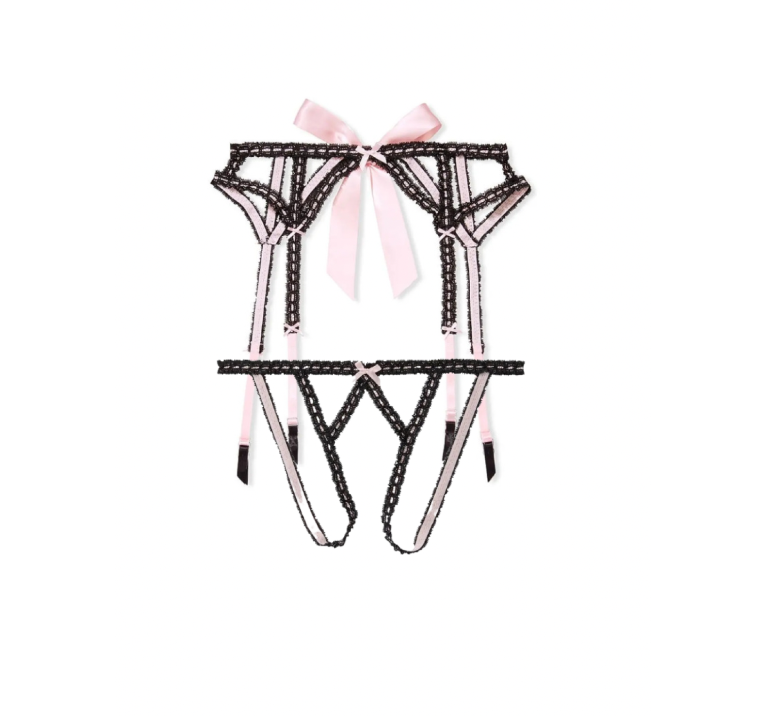 Комплект пояс и трусики DREAM ANGELS Lace Open Cheeky Panty Black & Pink Set