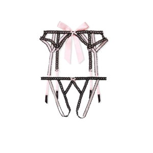 Комплект пояс и трусики DREAM ANGELS Lace Open Cheeky Panty Black & Pink Set