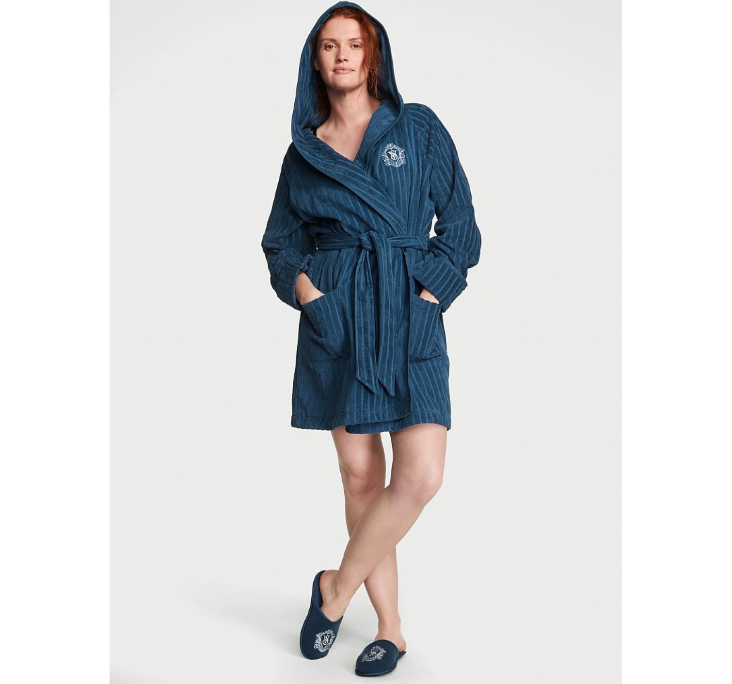 Халат Виктория Сикрет Terry Hooded Short Robe Vs Blue