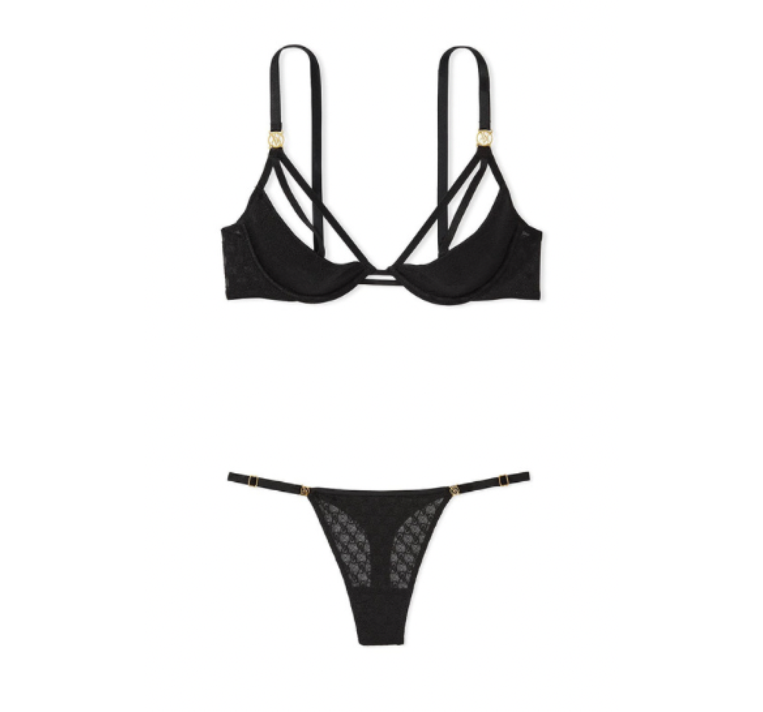 Комплект белья Logo Lace Open-Cup Demi Bra Black Set