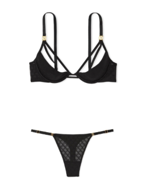 Комплект белья Logo Lace Open-Cup Demi Bra Black Set