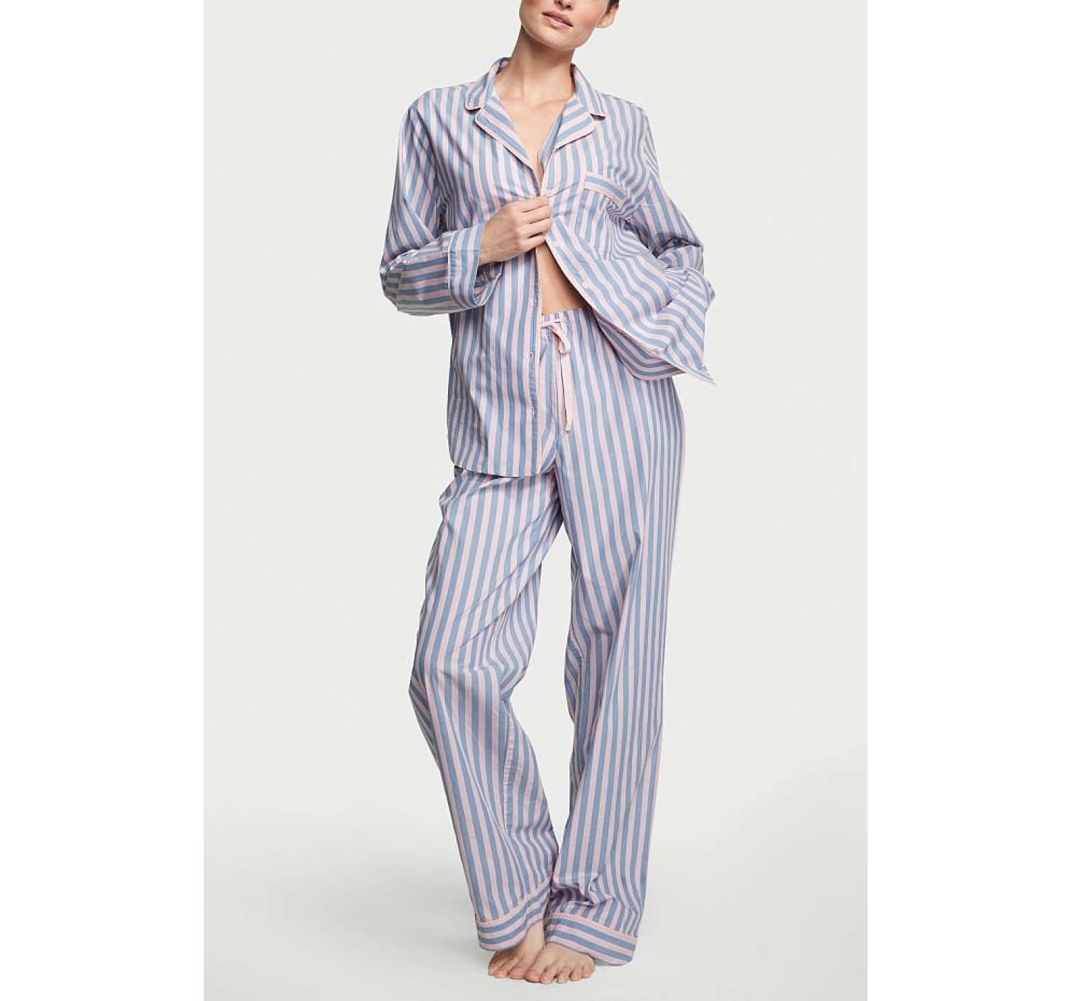 Пижама Cotton Long Pajama Set Pink Blue Stripe