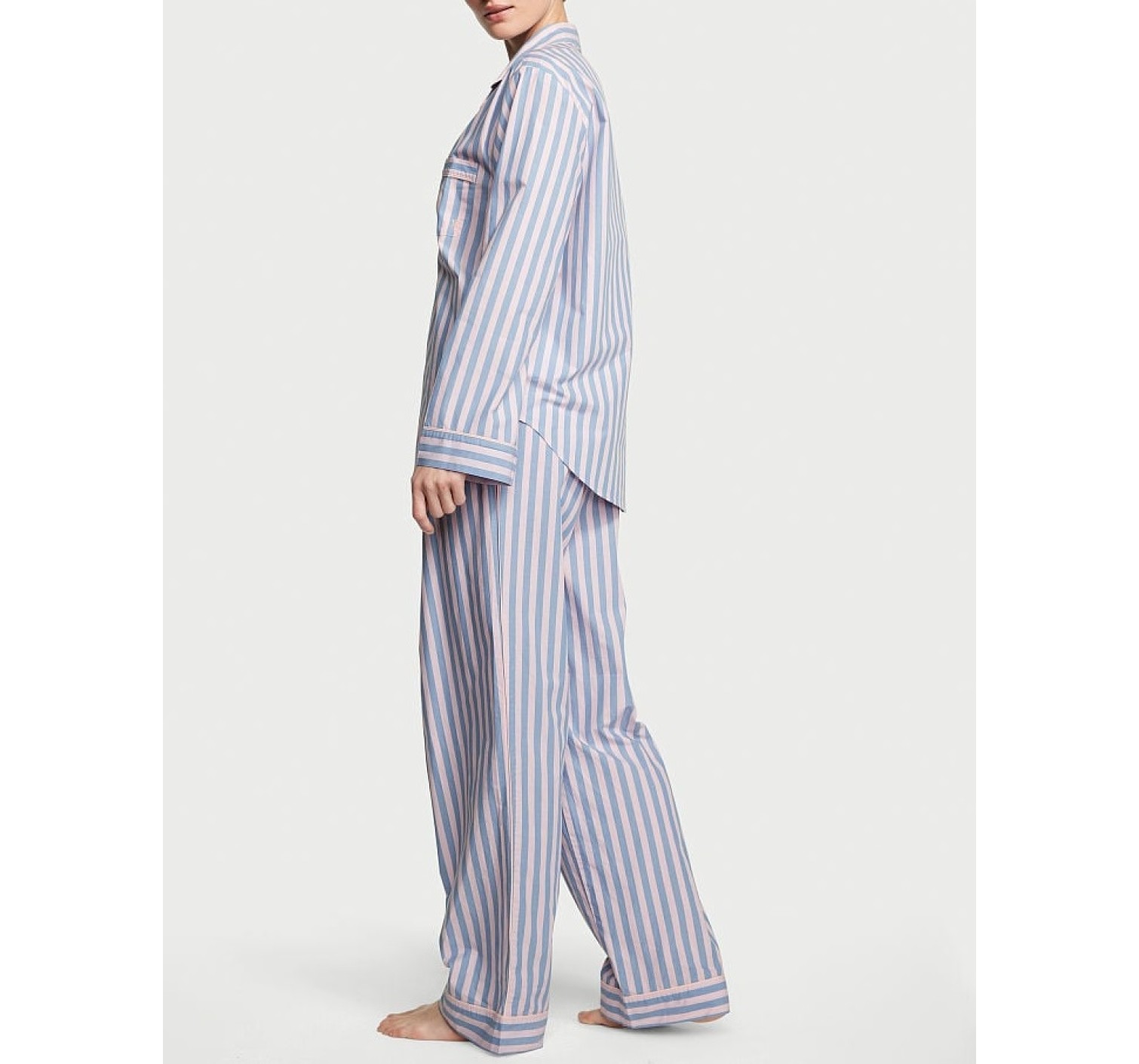 Пижама Cotton Long Pajama Set Pink Blue Stripe