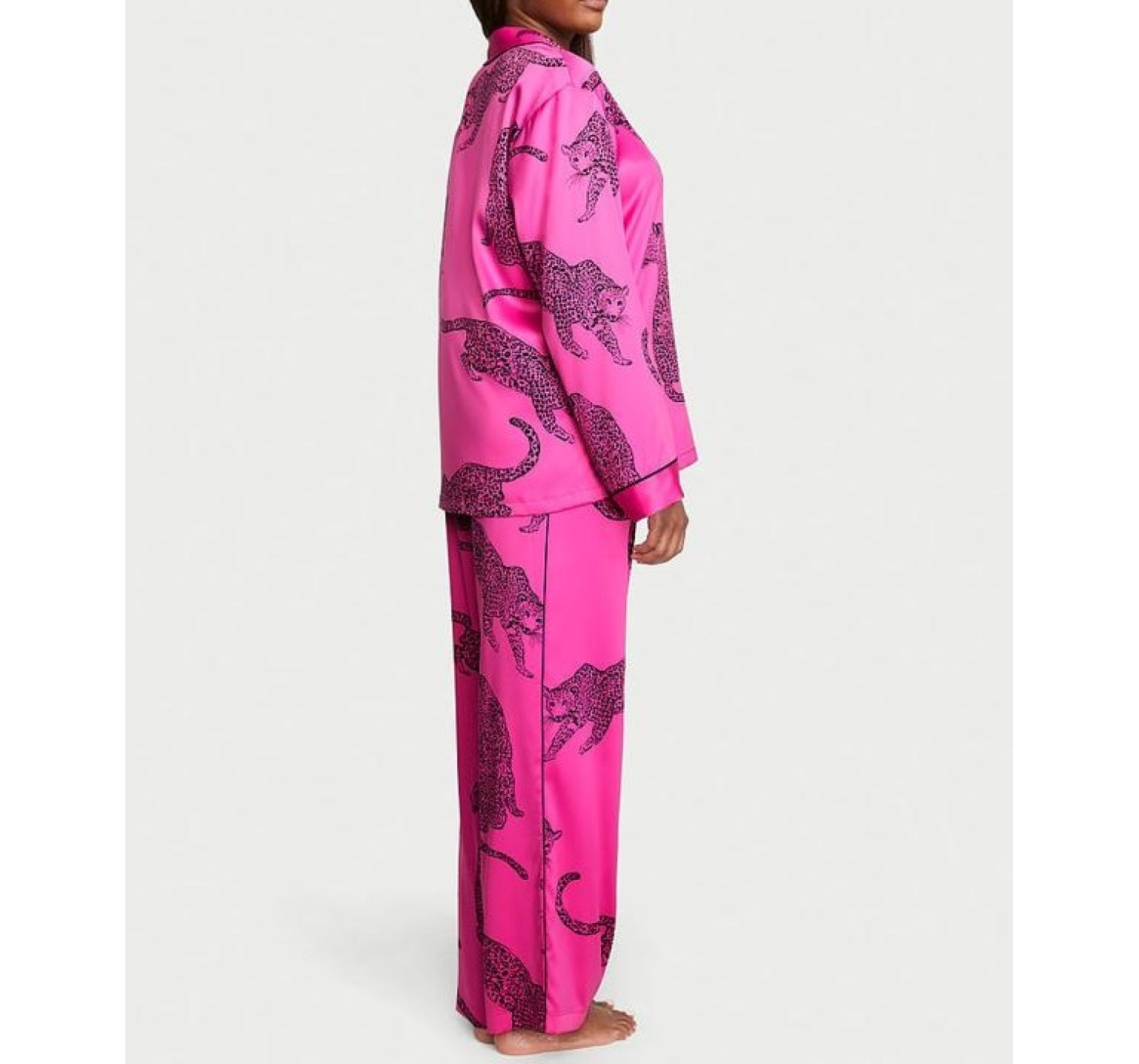 Піжама The Satin Long PJ Set Fuchsia Leopard