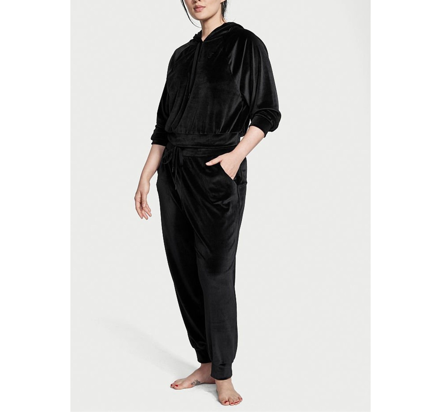 Велюровый костюм Velour Hoodie and Jogger Lounge Set Black