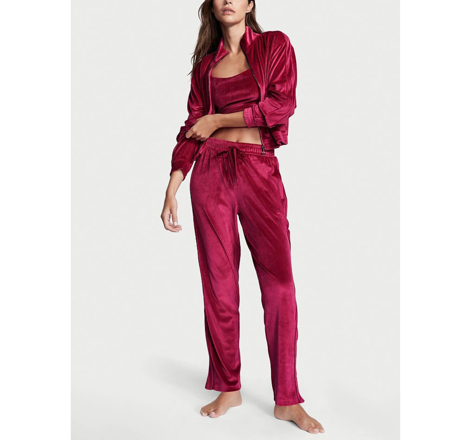 Велюровий спортивний костюм Ribbed Velour 3-Piece Tracksuit Set Red