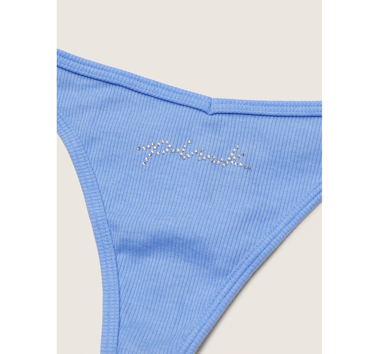 Трусики PINK Cotton Thong Panty Blue With Diamante