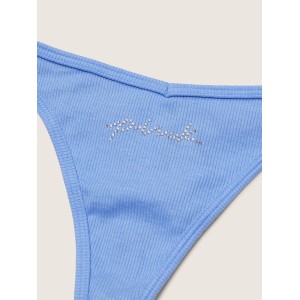 Трусики PINK Cotton Thong Panty Blue With Diamante