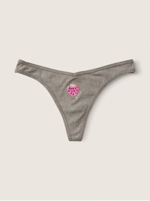 Трусики PINK Cotton Thong Panty Grey Strawberry