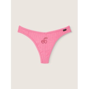 Трусики PINK Cotton Thong Panty Dreamy Pink With Diamante