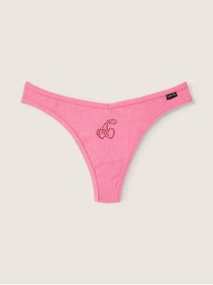 Трусики PINK Cotton Thong Panty Dreamy Pink With Diamante