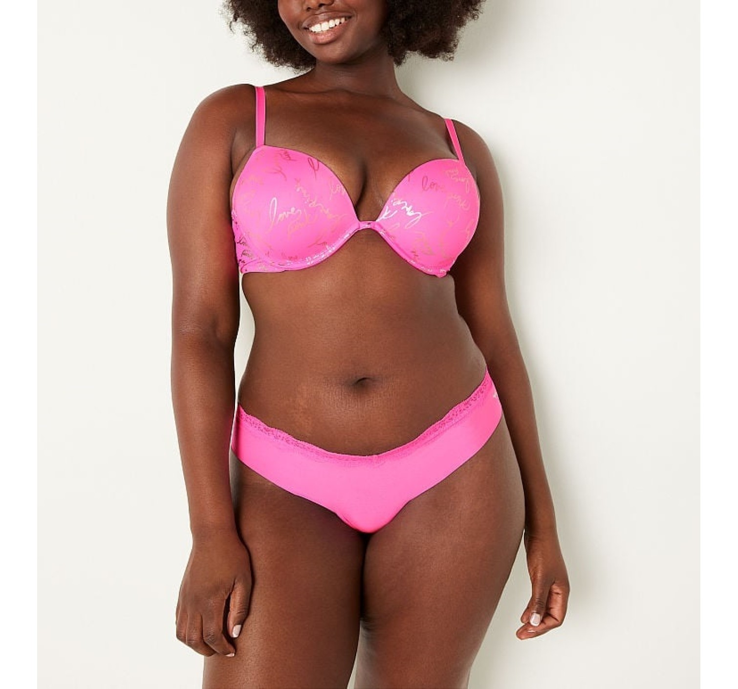 Трусики PINK No show Thong panty Lace Waistband Radiant Rose