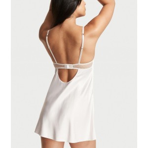 Пеньюар Strawberry Embroidery Satin Slip Coconut White