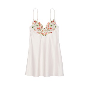 Пеньюар Strawberry Embroidery Satin Slip Coconut White