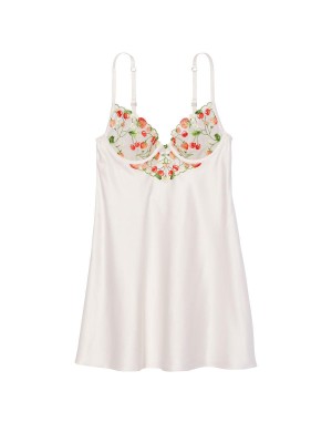 Пеньюар Strawberry Embroidery Satin Slip Coconut White