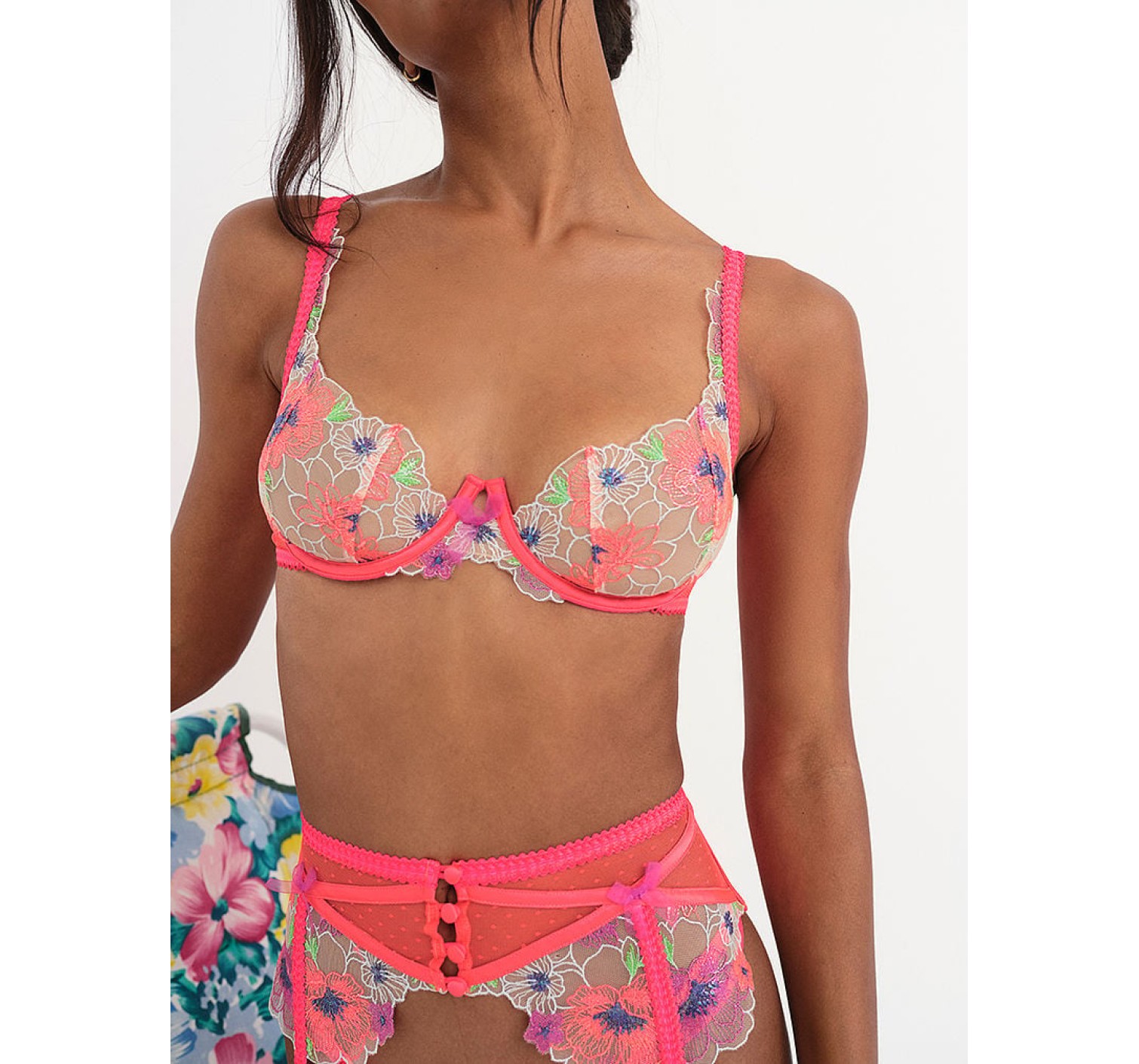 Комплект FOR LOVE & LEMONS Shimmer Magenta Zinnia Embroidery Underwire Bra Set