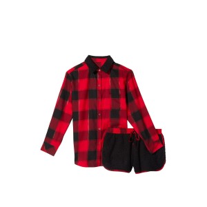 Пижама Flannel Short Cozy Fleece Long-Sleeve PJ Set Red Plaid