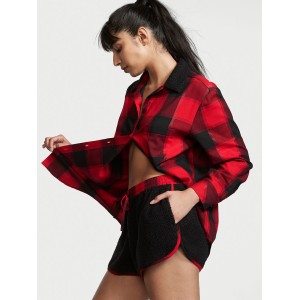 Пижама Flannel Short Cozy Fleece Long-Sleeve PJ Set Red Plaid