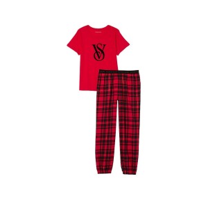 Пижама Victoria’s Secret Cotton & Flannel Tee-jama Set Lipstick