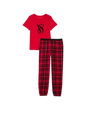 Пижама Victoria’s Secret Cotton & Flannel Tee-jama Set Lipstick