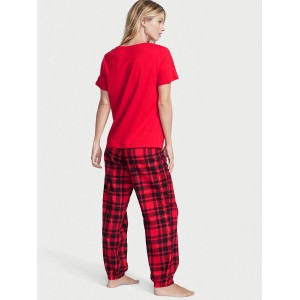 Пижама Victoria’s Secret Cotton & Flannel Tee-jama Set Lipstick