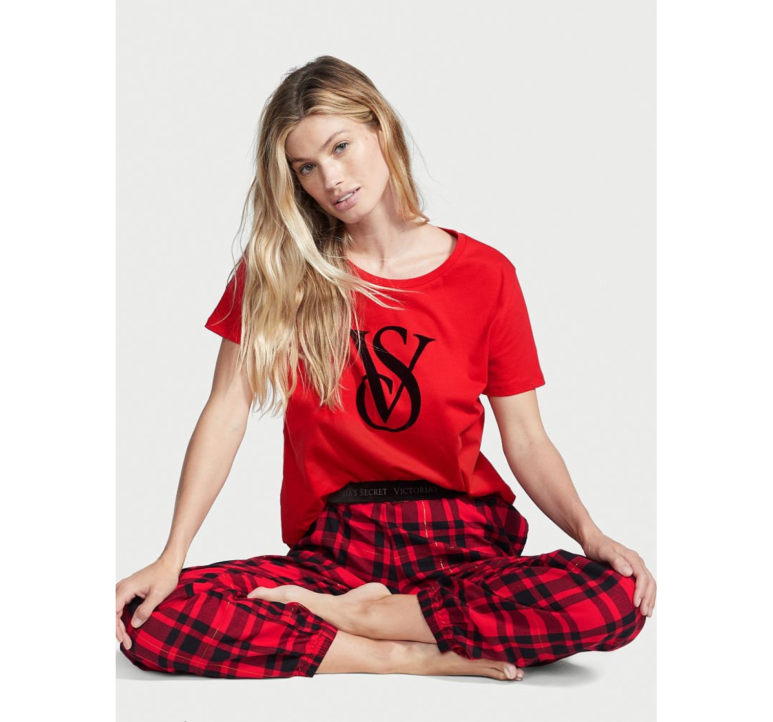 Пижама Victoria’s Secret Cotton & Flannel Tee-jama Set Lipstick